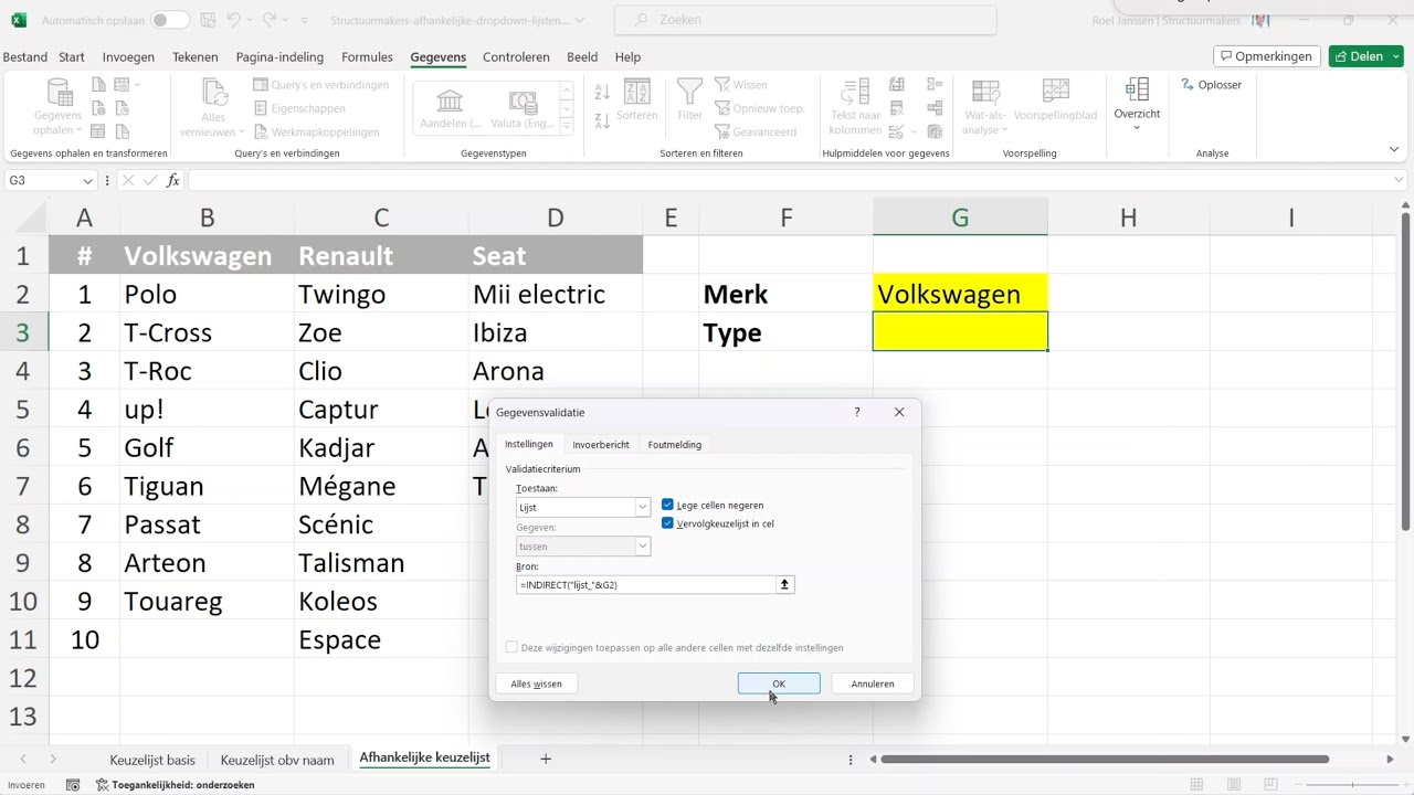 Een Excel keuzelijst maken