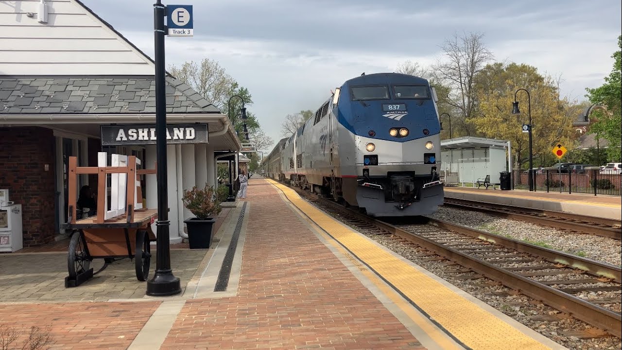 Amtrak 53 passing by the Ashland, VA Depot. (Waving Engineer and Hornshow!)