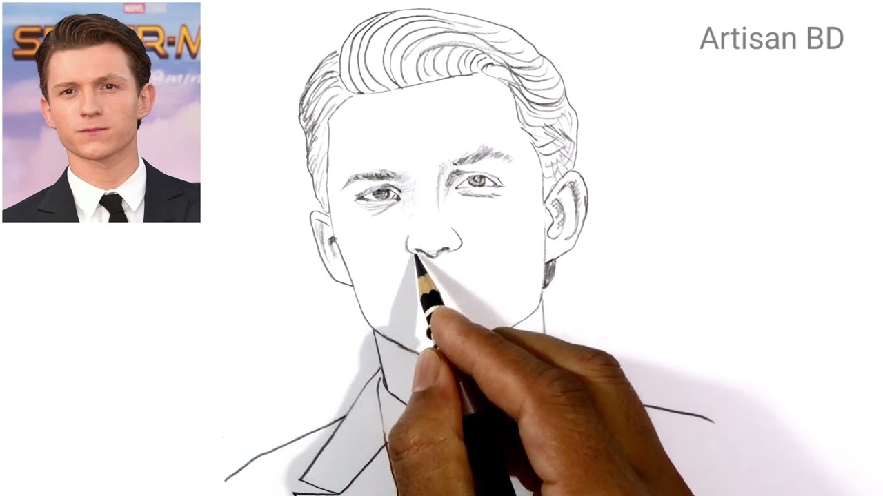 How to draw a tom holland spiderman on way home || step by step pencil sketch easy