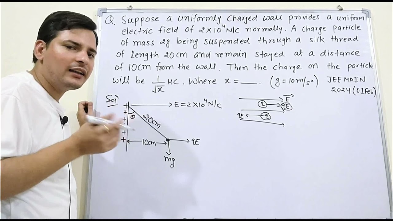 Suppose a uniformly charged wall provides a uniform electric field of 2×10⁴N/C normally #jeemain2024