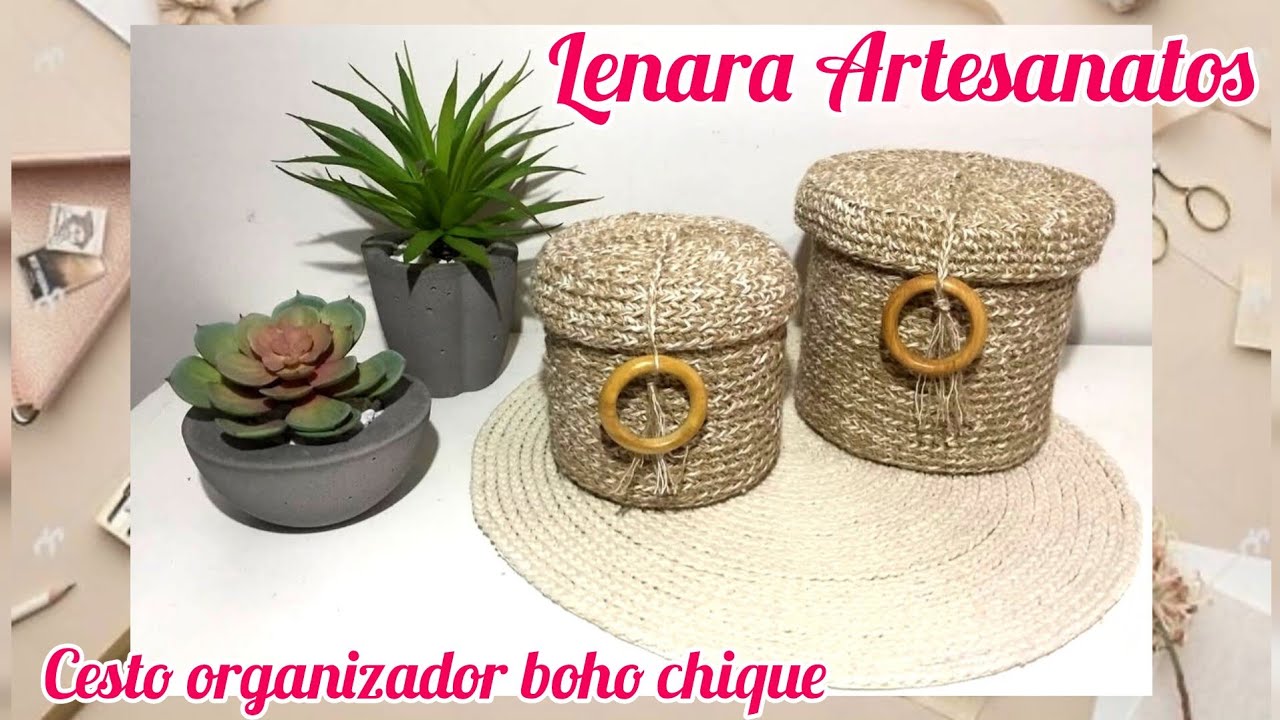 Faça você mesmo cesto ou cachepô de fio de jute estilo boho chique