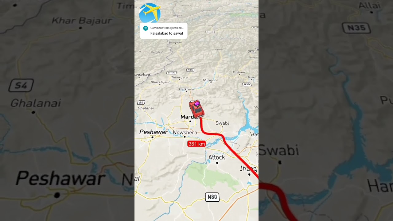 Faisalabad To Swat Pakistan #faisalabad #swat #pakistan #map #travel #palestine #india #dubai #gaza