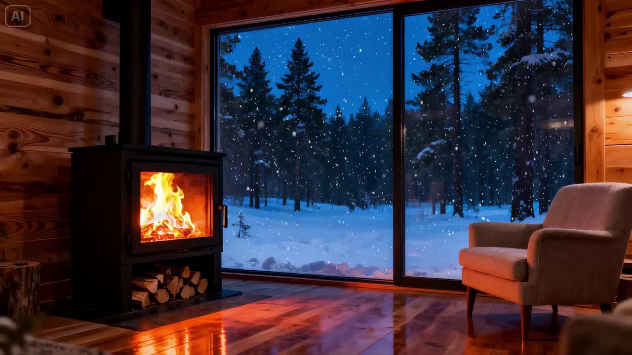 Cozy Winter Retreat in the Woods 🔥 Snowfall and Hearth Glow