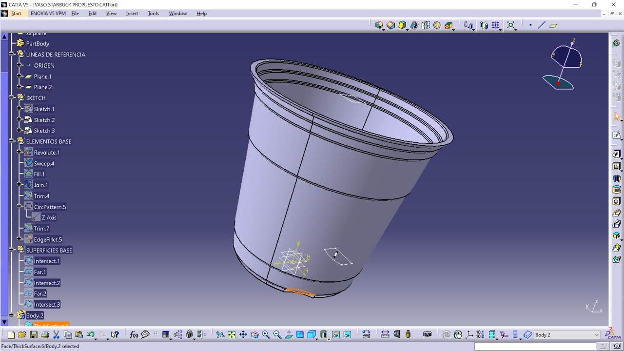 CURSO ONLINE CATIA V5 SUPERFICIES GENERATIVE SHAPE DESIGN VASO STARBUCKS CAPITULO 13