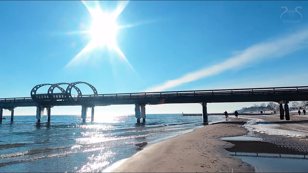 Strand Spaziergang Ostsee im Winter, Schnee, Eis, Sonnenschein, Entspannung, virtual Jogging