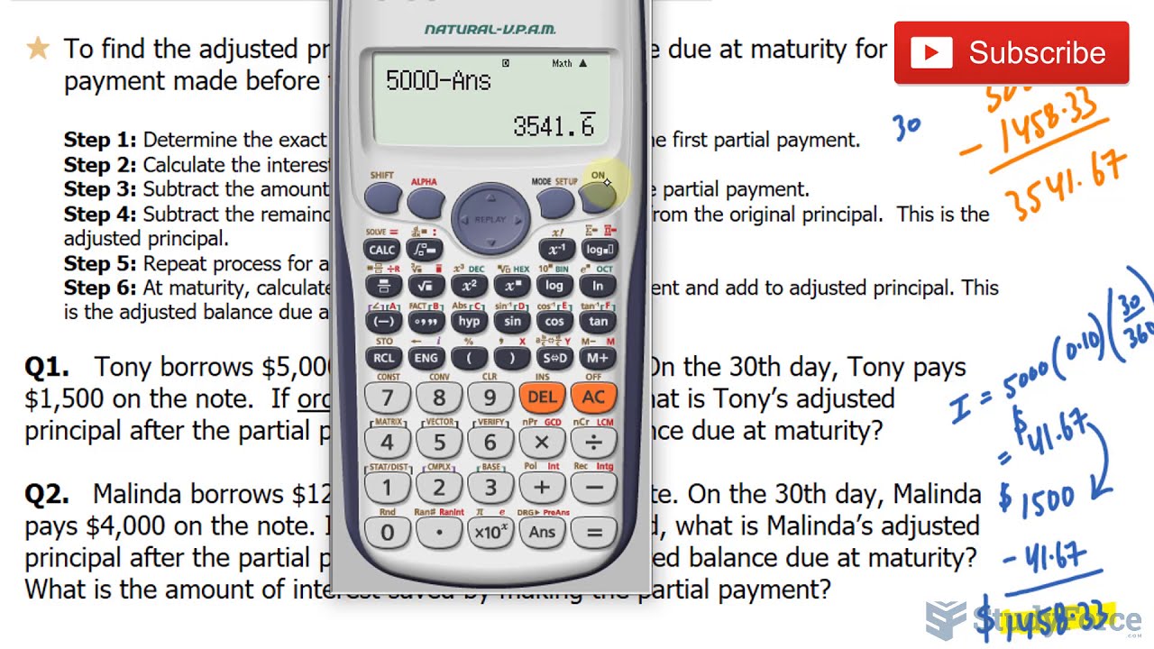 Calculate the adjusted principal after partial payment
