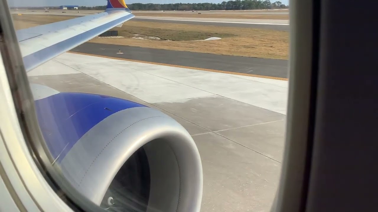 Southwest Airlines Boeing 737 MAX8, taxi and takeoff from Orlando, FL.