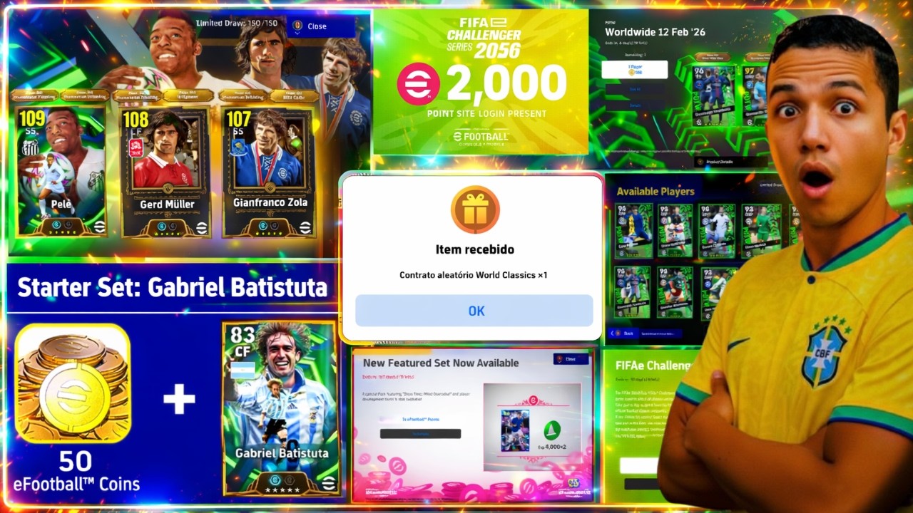 🚨 TRIO INSANO CHEGOU! 😱 PELÉ 109, GIRO GRÁTIS E BATISTUTA POR R$5 | eFOOTBALL 2026