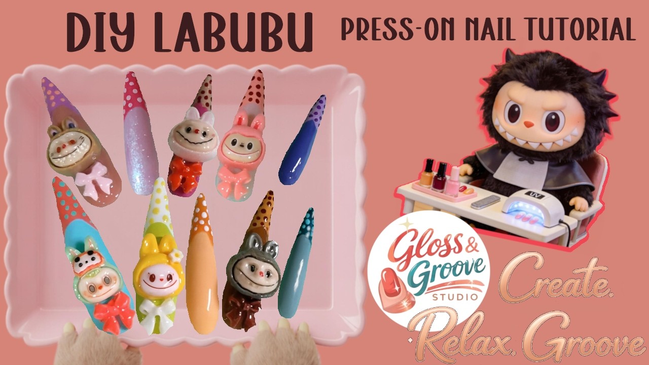 Labubu Monster Nails Tutorial ❤️Cute DIY Nail Art, Calm Aesthetic Nail Tutorial