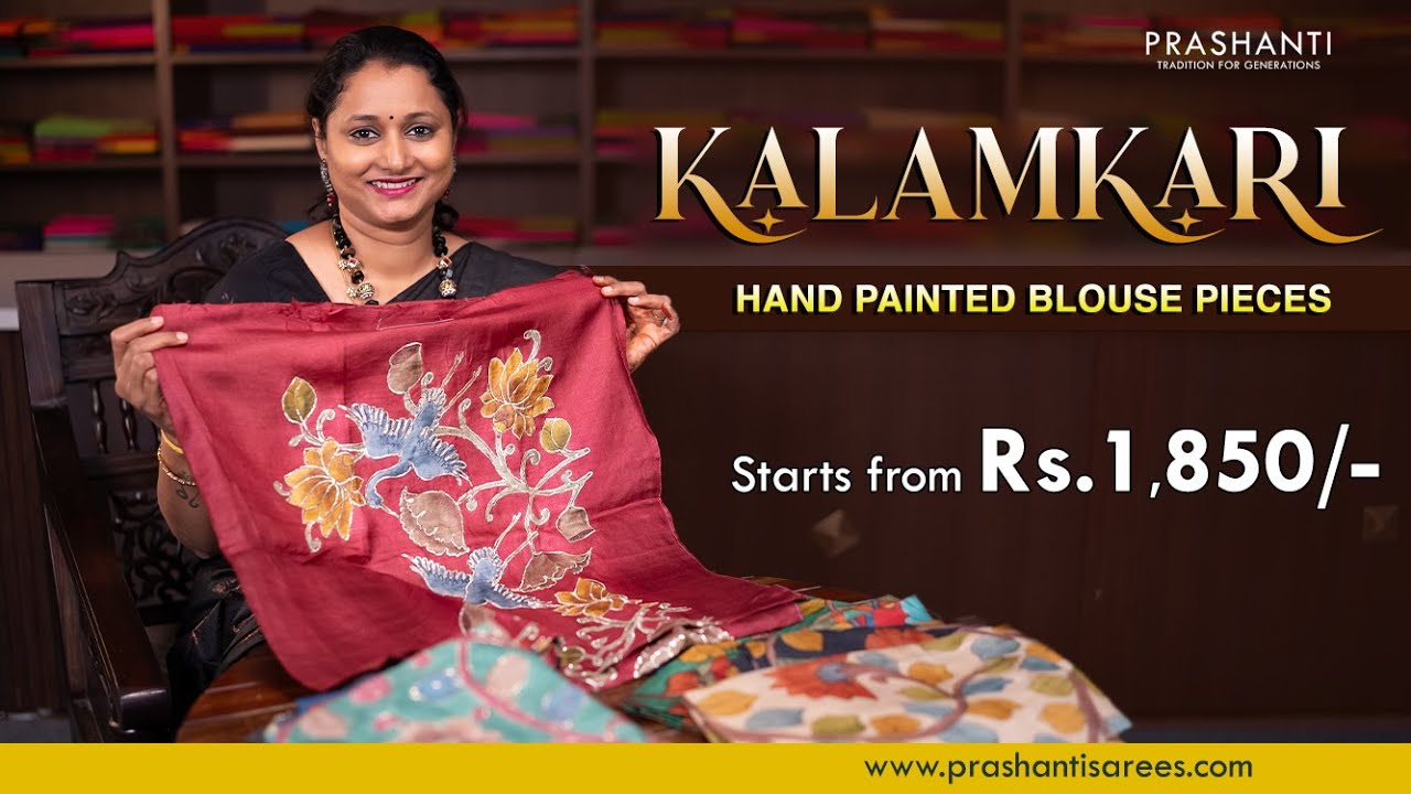 Tussar Blouse Pieces - Kalamkari Hand Painted & Embroidery from Rs. 1850/- | Prashanti | 21 Aug 24