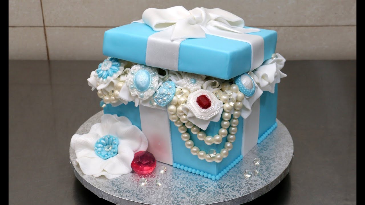 Tiffany Gift Box Pearls and Diamonds Cake by CakesStepbyStep