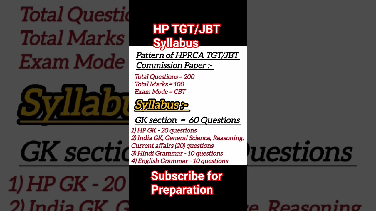 HPRCA TGT/JBT Syllabus || HP