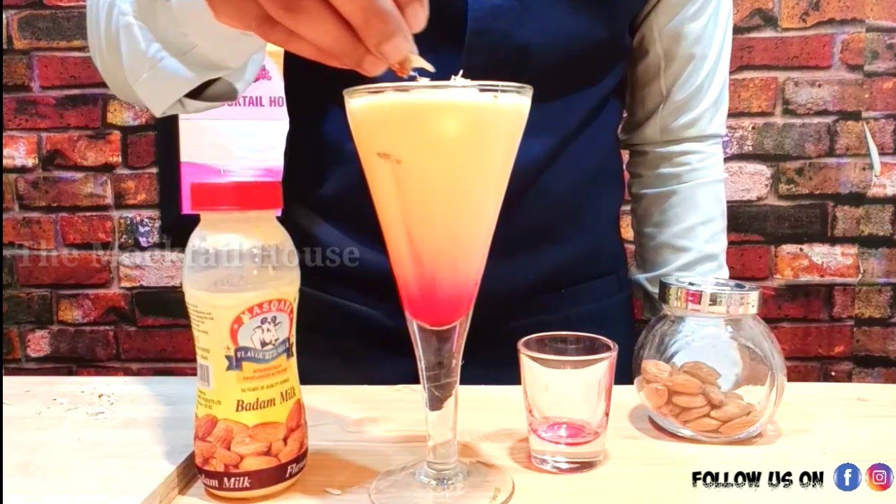 Rose badam milk || Badam milk with rose syrup || Easy to make || The mocktail house