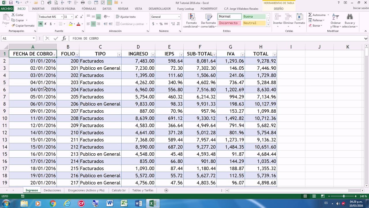 ISR PERSONAS FISICAS RIF CON EXCEL