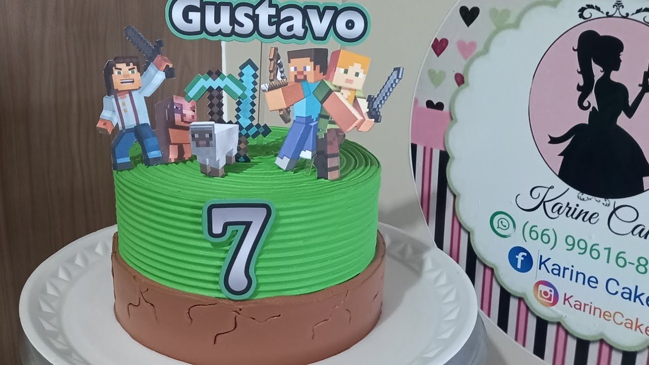 Bolo Minecraft - chantilly- Karine Cakes.