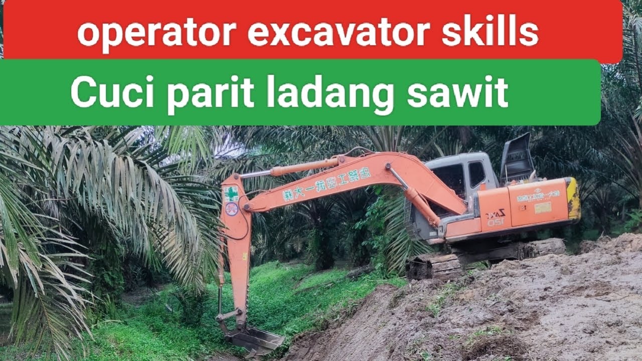 skills  excavator hitachi operator washing peat palm field