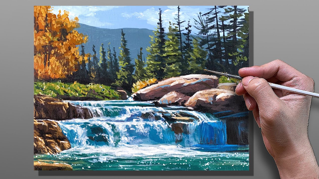 How to Paint Peaceful Stream Landscape / Acrylic Painting / Correa Art
