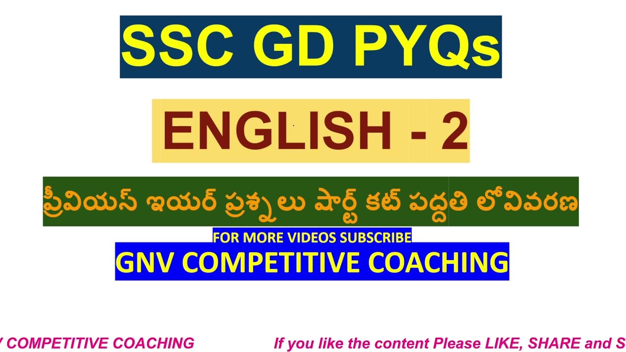 SSC GD English PYQs - 2 🎯 TOP 20 Previous Year Questions (Part 2) | SSC GD Constable Mock Test 2023