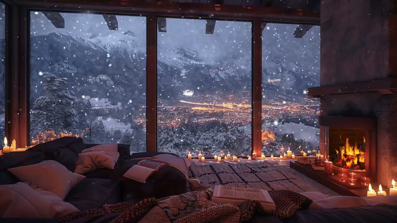 ASMR for Anxiety Relief with Cozy Winter Room, Gentle Wind and Fireplace Sleep Ambience