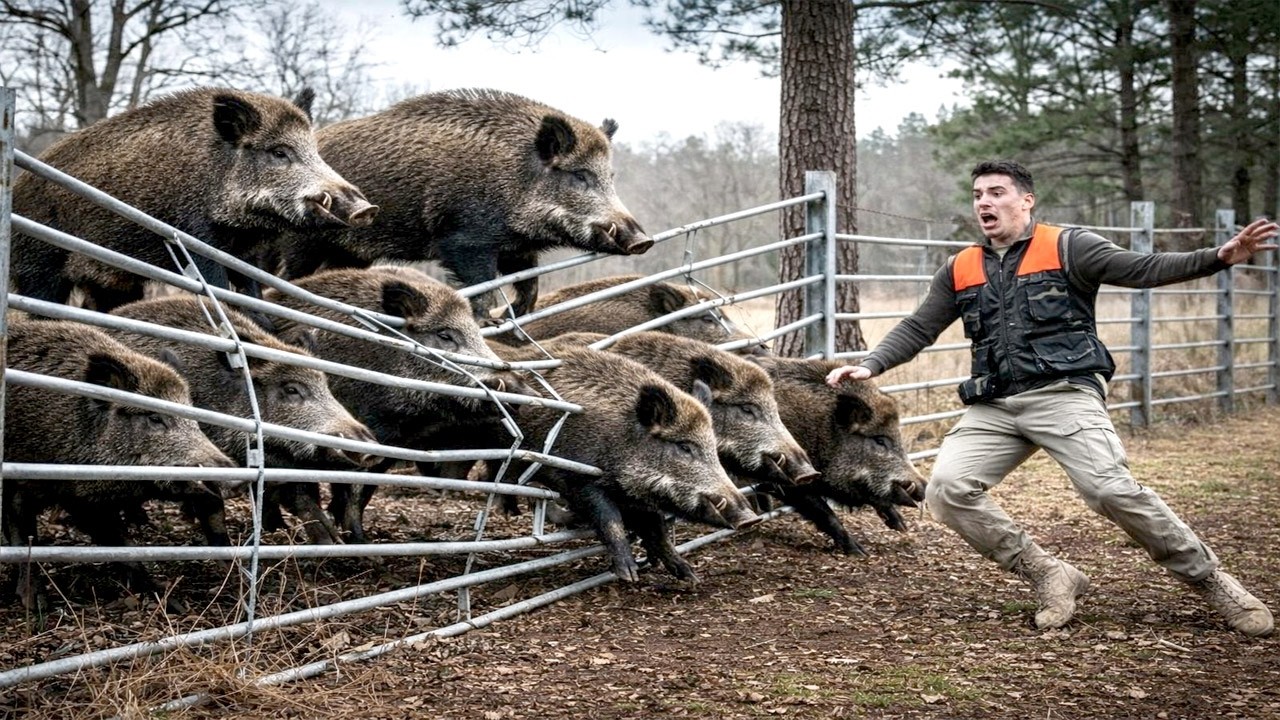 Sie rannten nicht weg… dann tauchten Hunderte Wildschweine auf