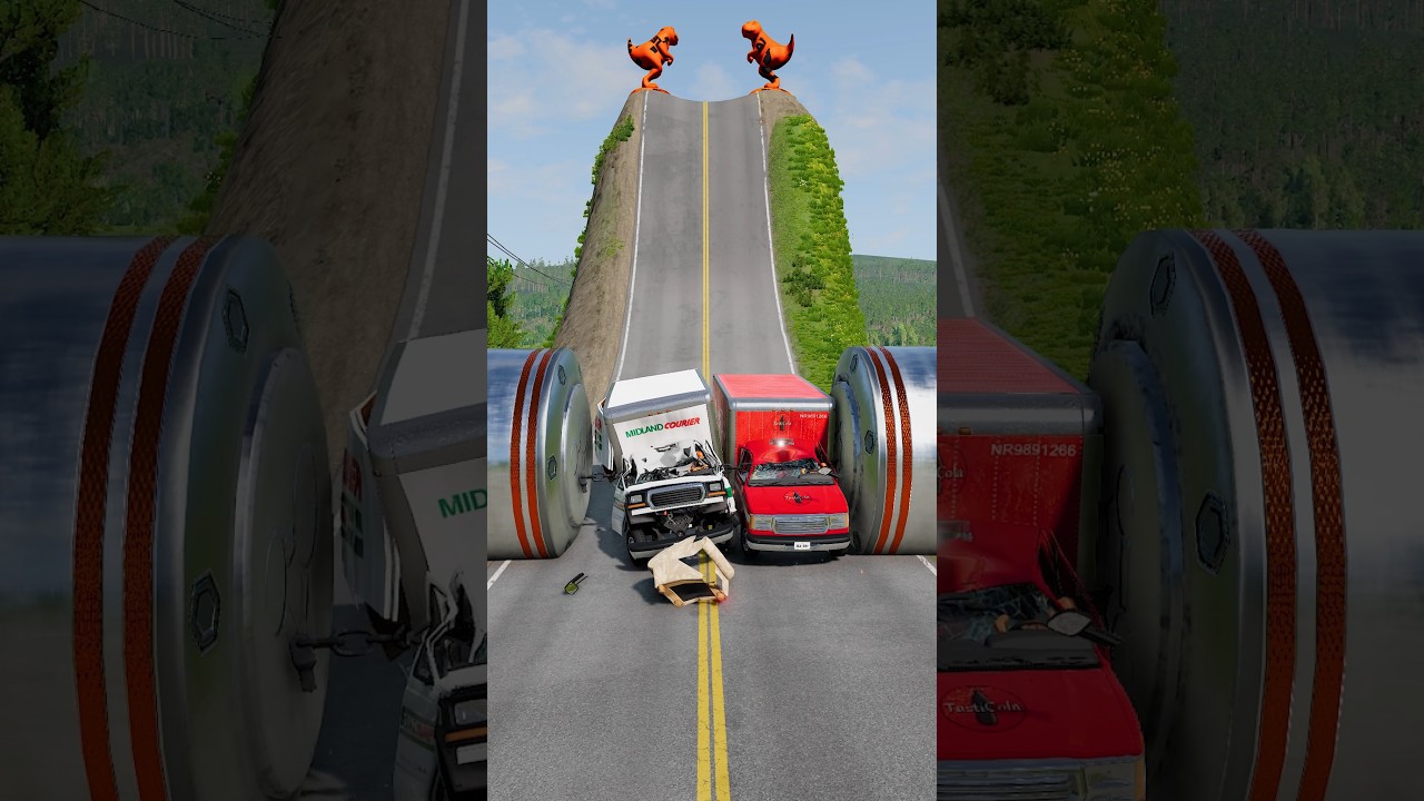 Cars & Cargo Vans vs Chained Hydraulic Crush - BeamNG.drive