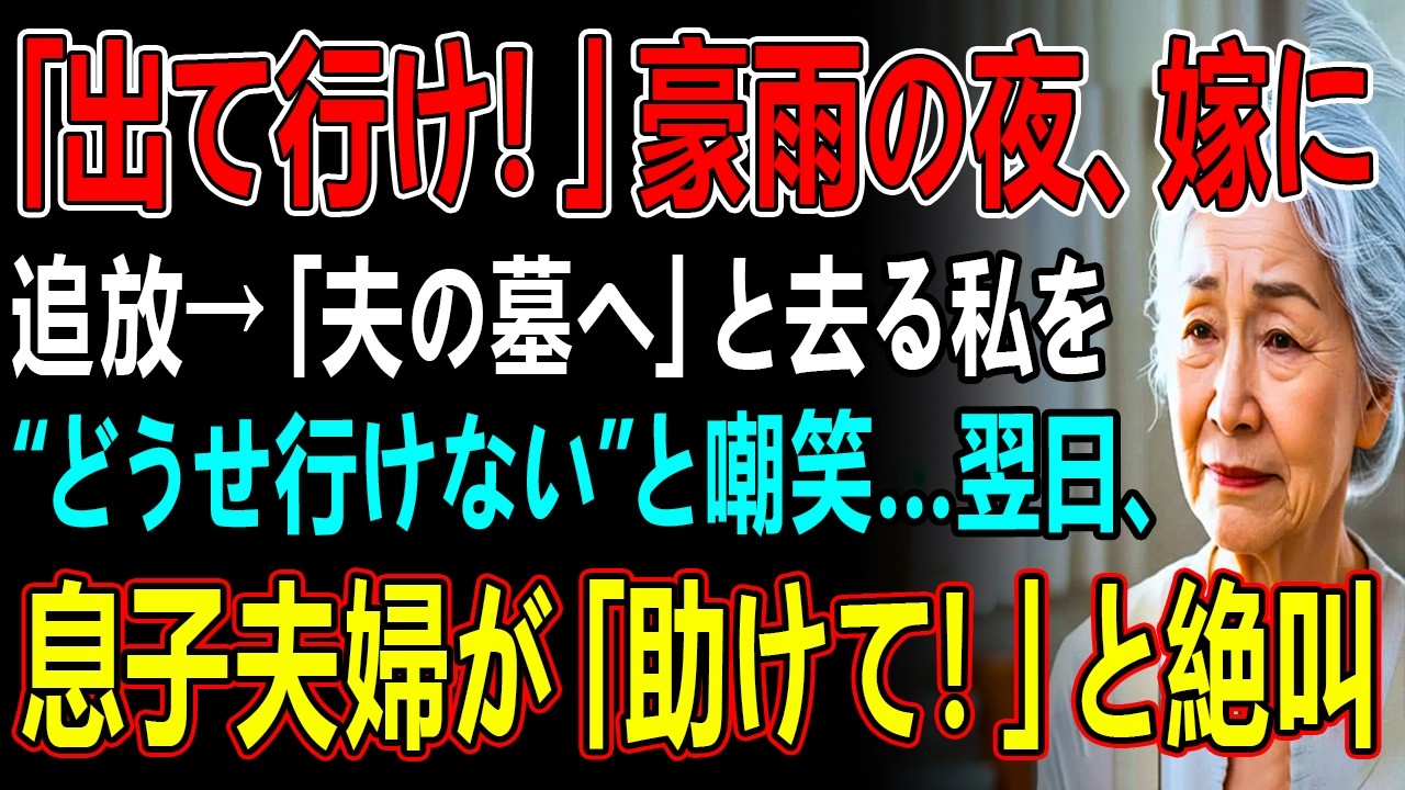 「出て行け！」豪雨の夜、嫁に追放→「夫の墓へ」と去る私を“どうせ行けない”と嘲笑…翌日、息子夫婦が「助けて！」と絶叫