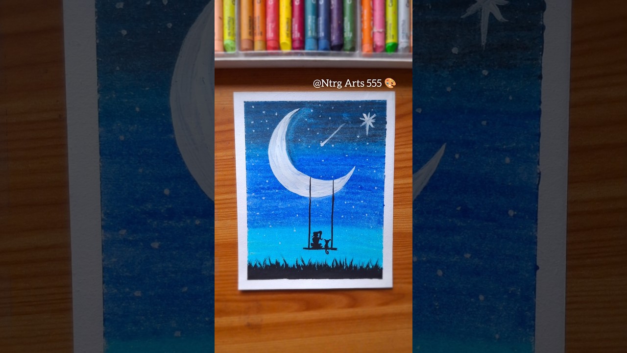 🌙 🌃  sky drawing with oil pastels | Easy for beginners 