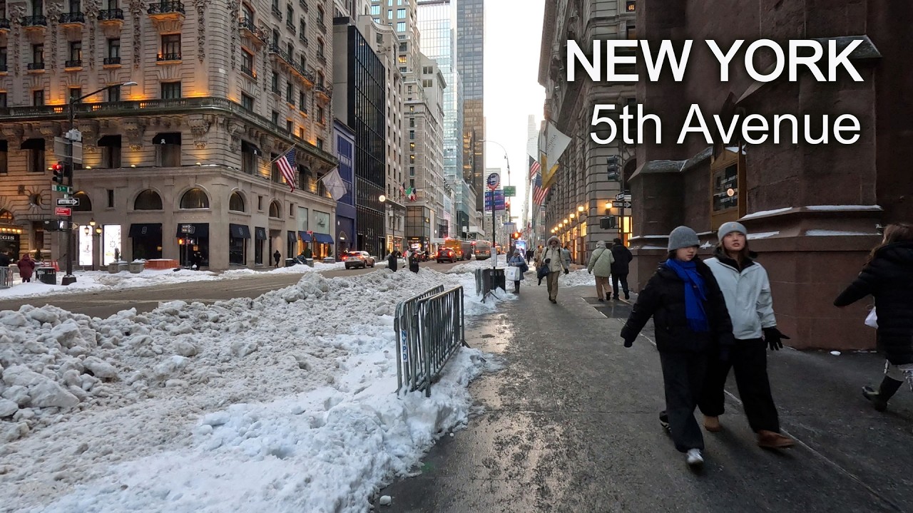 NYC Night Walk After Snowfall | Fifth Avenue 57th to 33rd Street
