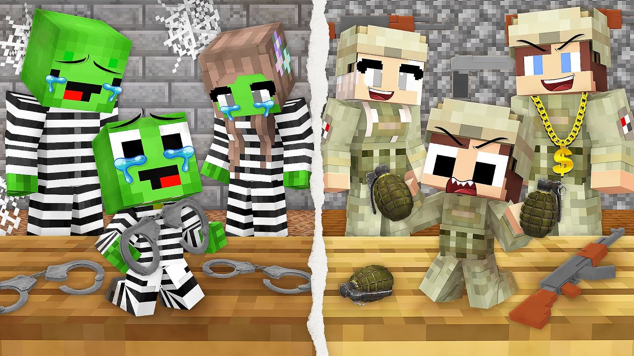 Mikey Family PRISONERS vs JJ Family MILITARY Survival Battle in Minecraft (Maizen)
