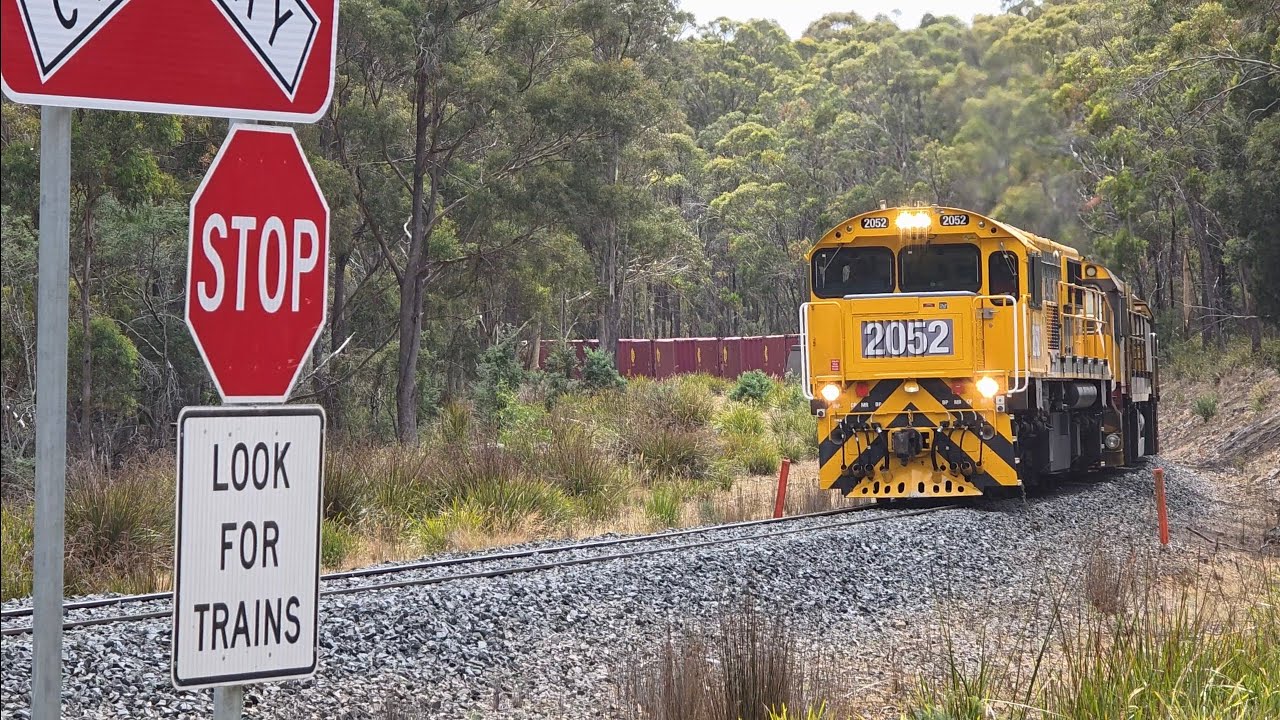 TasRail 2052 TR12 TR11 #33 train crossing Jollys Road