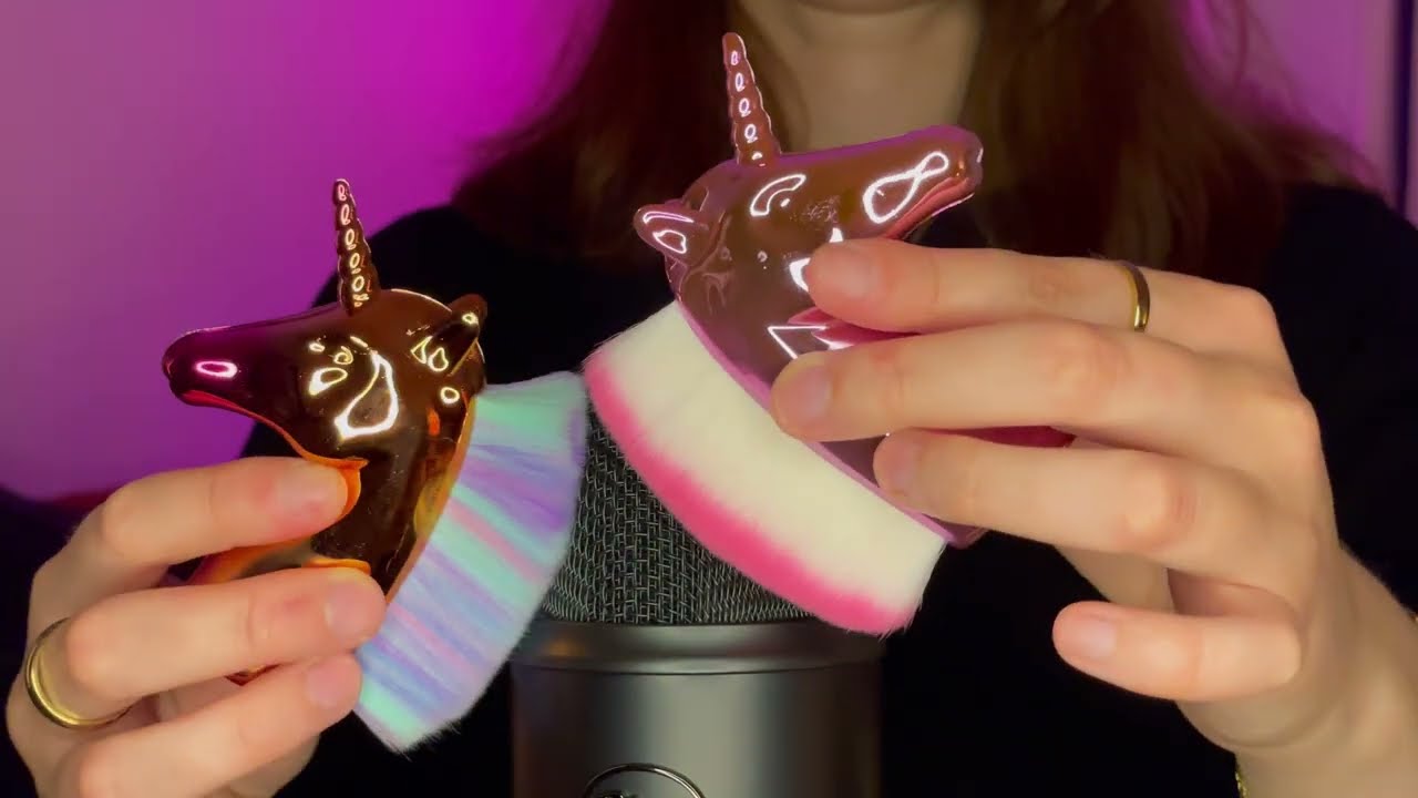 ASMR Brushing on mic ✨🦄 Unicorn, fluffy & small brushes | No talking