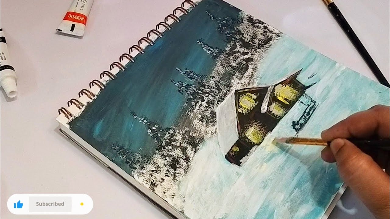 Satisfying snow painting (step-by-step) beginners painting 🎨🖌️#shorts#painting #shortviral#snowpaint
