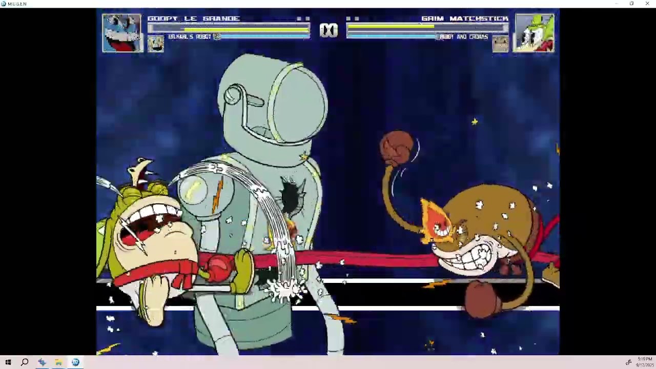 Mugen Battle Goopy Le Grande and Dr Kahls Robot vs Grim Matchstick and Ribby and Croaks