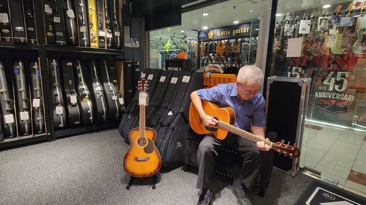 Aria AFN-15-OR Orange Acoustic Guitar Demo at Davis Guitar Music Centre Singapore
