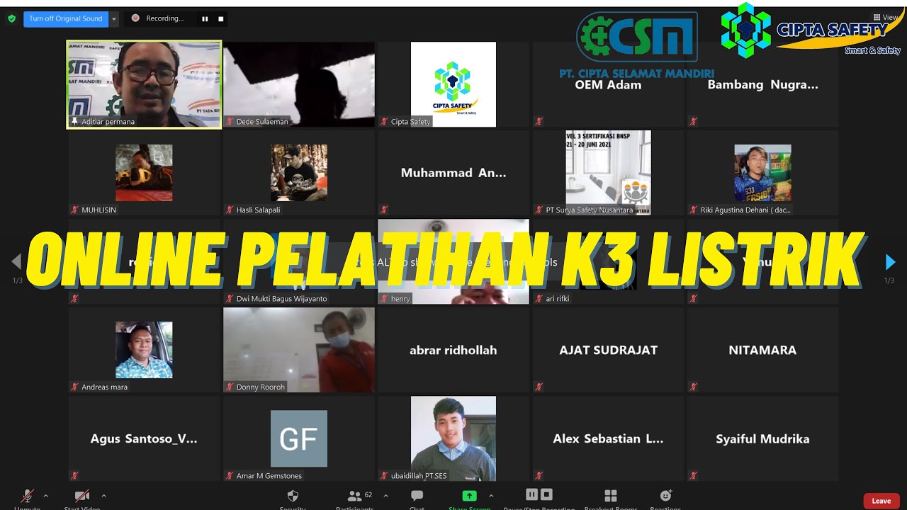 ONLINE PELATIHAN K3 LISTRIK #PJK3 #CIPTASAFETY #K3LISTRIK #BAHAYALISTRIK