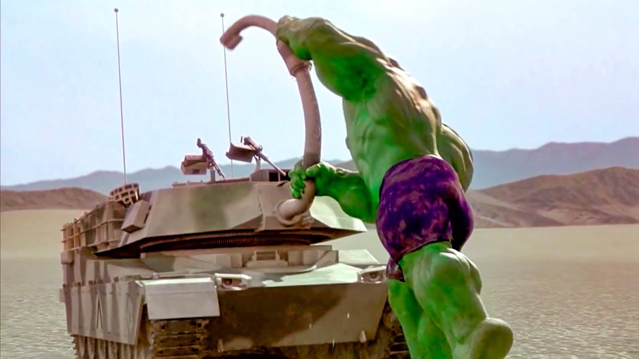 Hulk fighting a tank \ Hulk tank against the US tank troops \ Movie Scene
