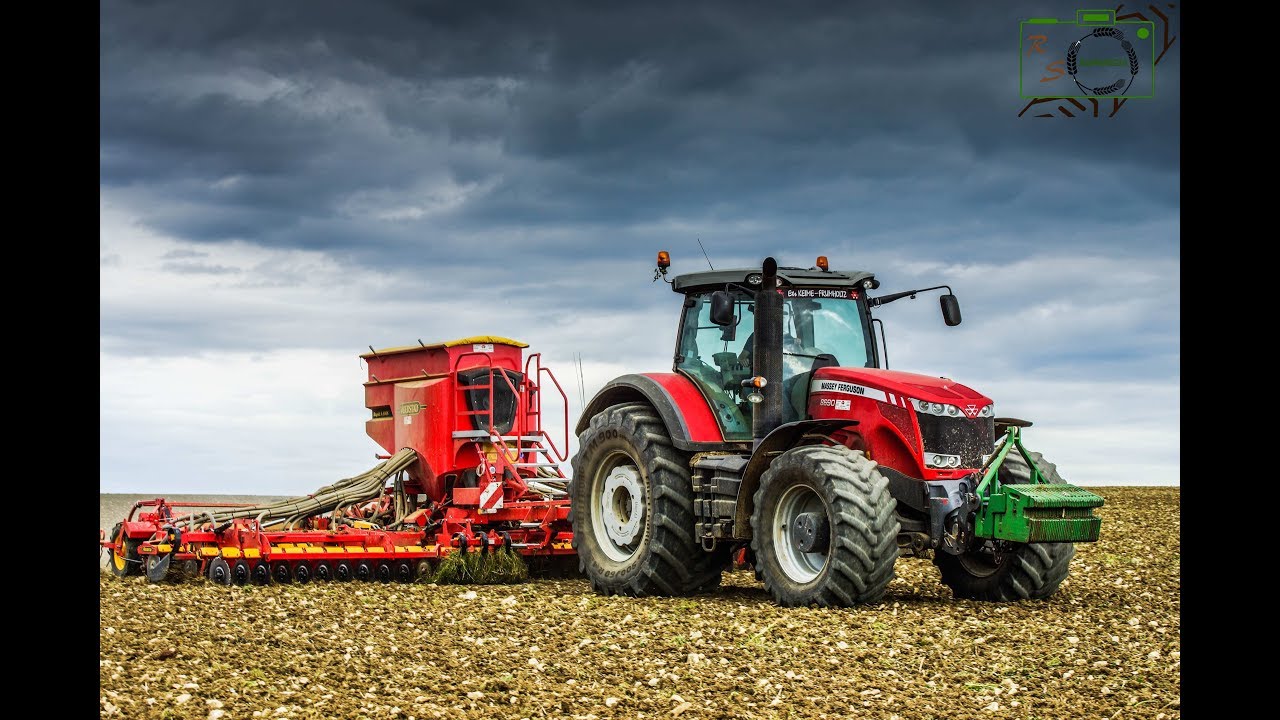 Massey Ferguson 8690 mit Väderstad Rapid A800S am Sojabohnen säen