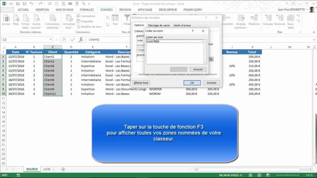 Excel - Comment créer une Plage Nommée Dynamique