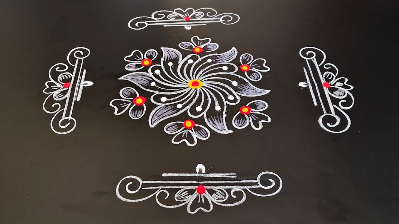 Simple and easy rangoli |chukkala muggulu | daily kolam | simple kolam @Rangoli with borders