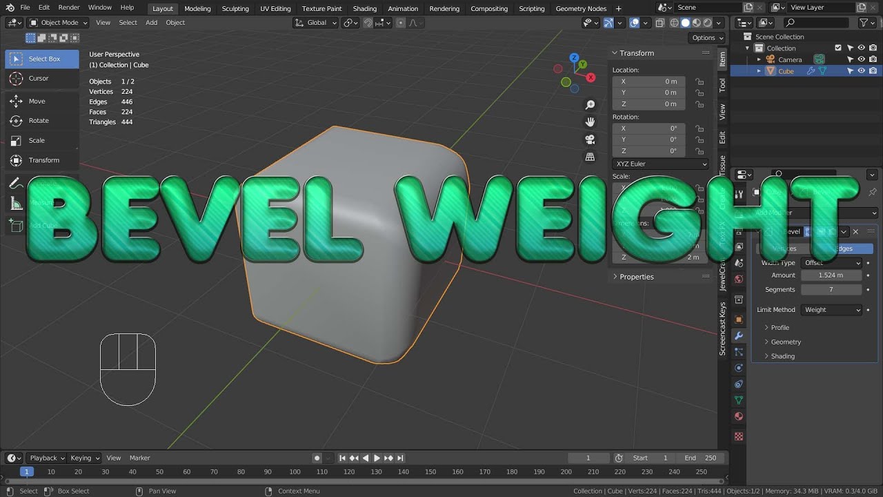 Учебное пособие по Blender — Вес скоса