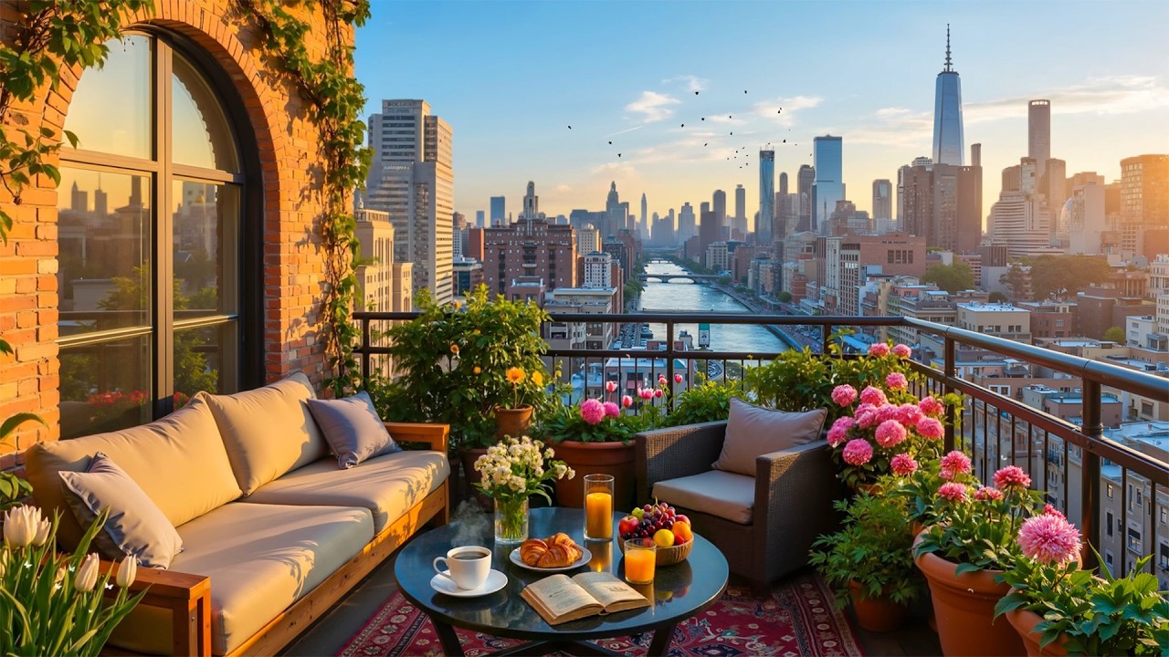 Morning Jazz in a Cozy Urban Balcony Garden | Smooth Jazz for Relaxing, Working and Breakfast