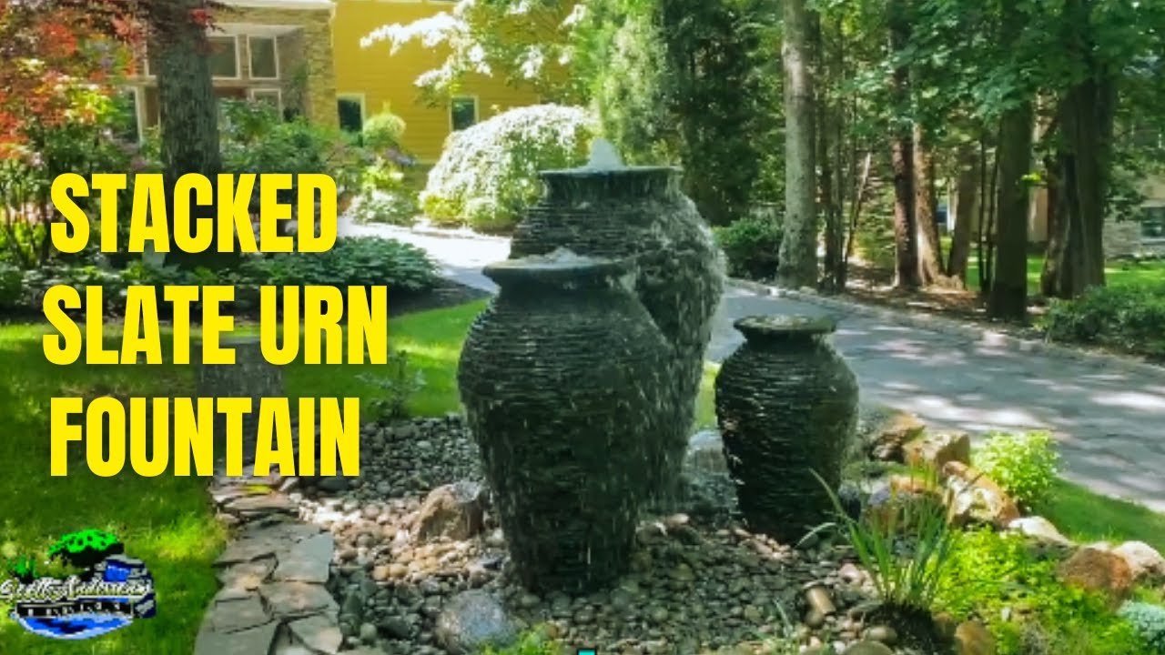Front Yard stacked slate Urn Installation | Aquascape Fountains