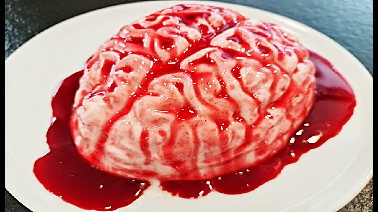 GELATINA CHEESECAKE PARA HALLOWEEN RELLENA, CEREBRO HUMANO