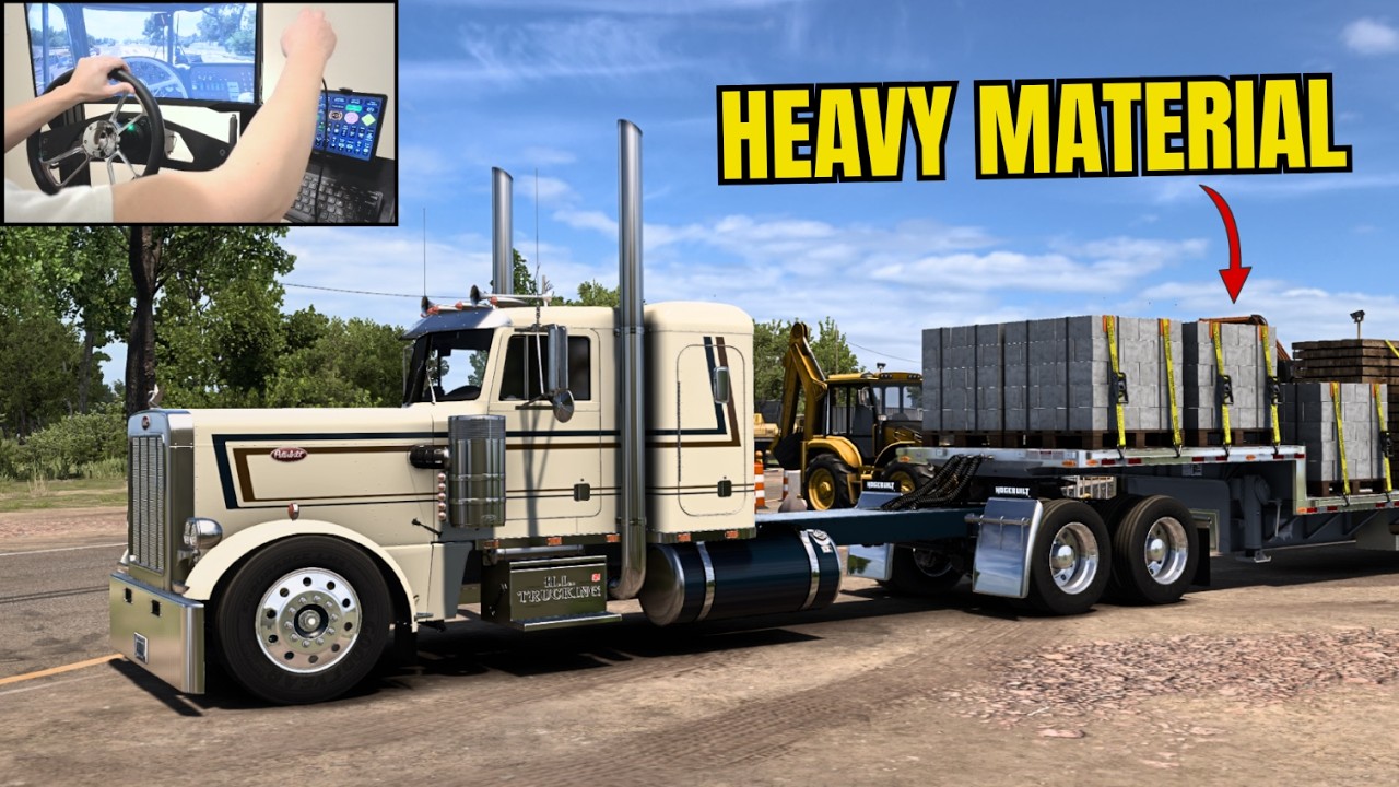 Hauling Building Materials - (Straight Piped CAT) - Peterbilt 359 - American Truck Simulator