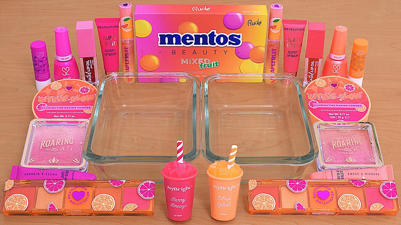 Pink and Orange - Mixing Makeup Eyeshadow Into Slime ASMR