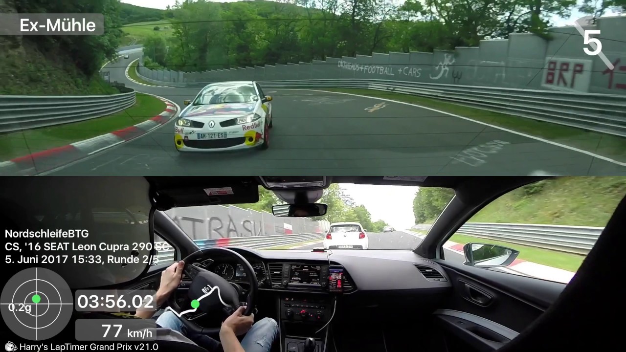Fast Renault Megane II RS pushing Seat Leon Cupra 290 on Nürburgring Nordschleife BTG 05.06.2017
