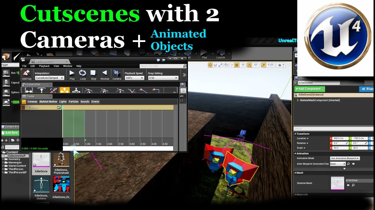 UE4 Tutorial | Cutscenes with 2 Cameras + Animated Objects