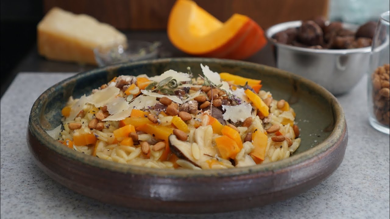 Risotto d'orzo d'automne potimarron marrons facile