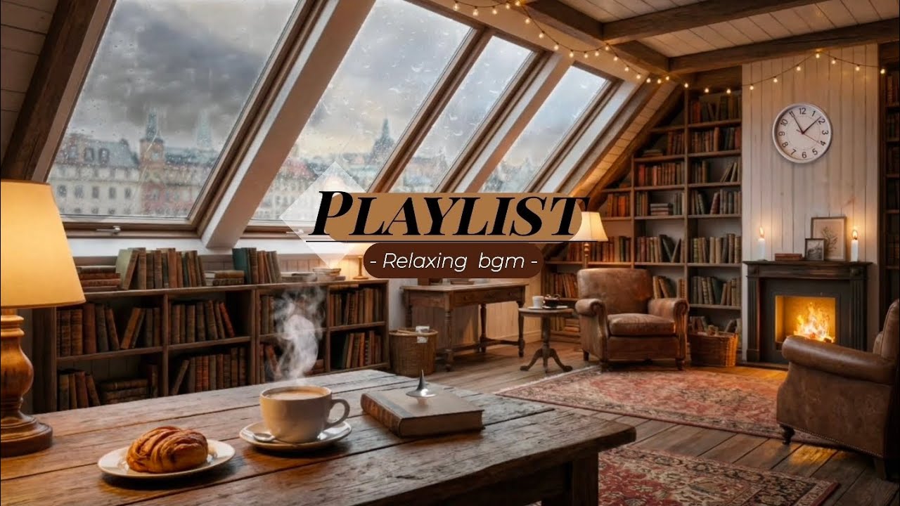 [Playlist] 🌧️ 비 내리는 다락방 창가, 따뜻한 커피와 벽난로의 아늑한 오후 (Rainy Attic Coziness & Warm Coffee Vibes) ☕🔥