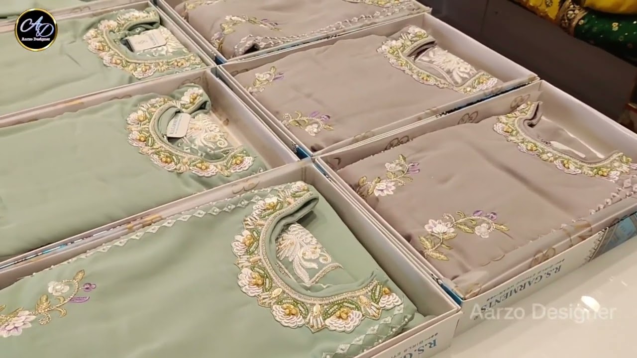 NEW ARRIVAL STYLISH KIDS WEAR PAKISTANI SUITS RESHAM EMBROIDERY DESIGN STORE WORK NACK AARZODESIGNER